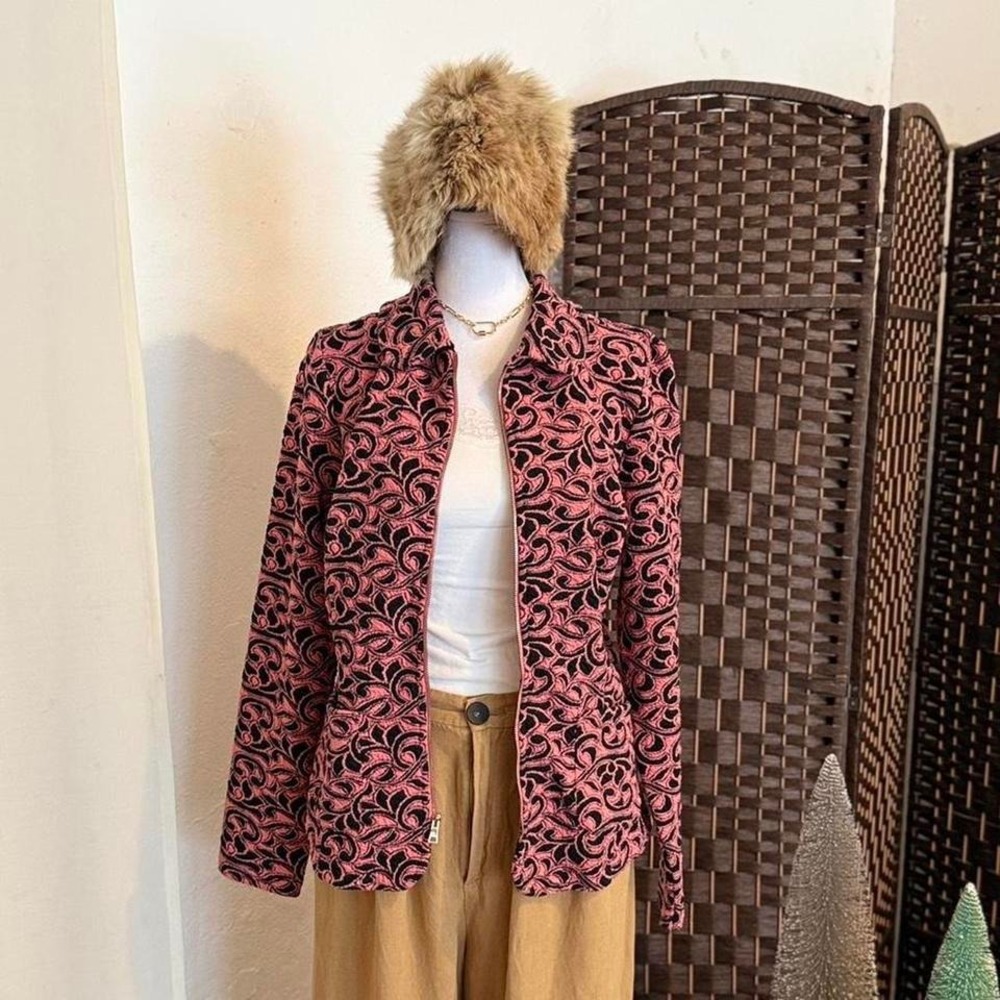 Isaac Mizrahi Women's Pink and Black Zip-Up Jacket Size XS Whimsy Fairy Core